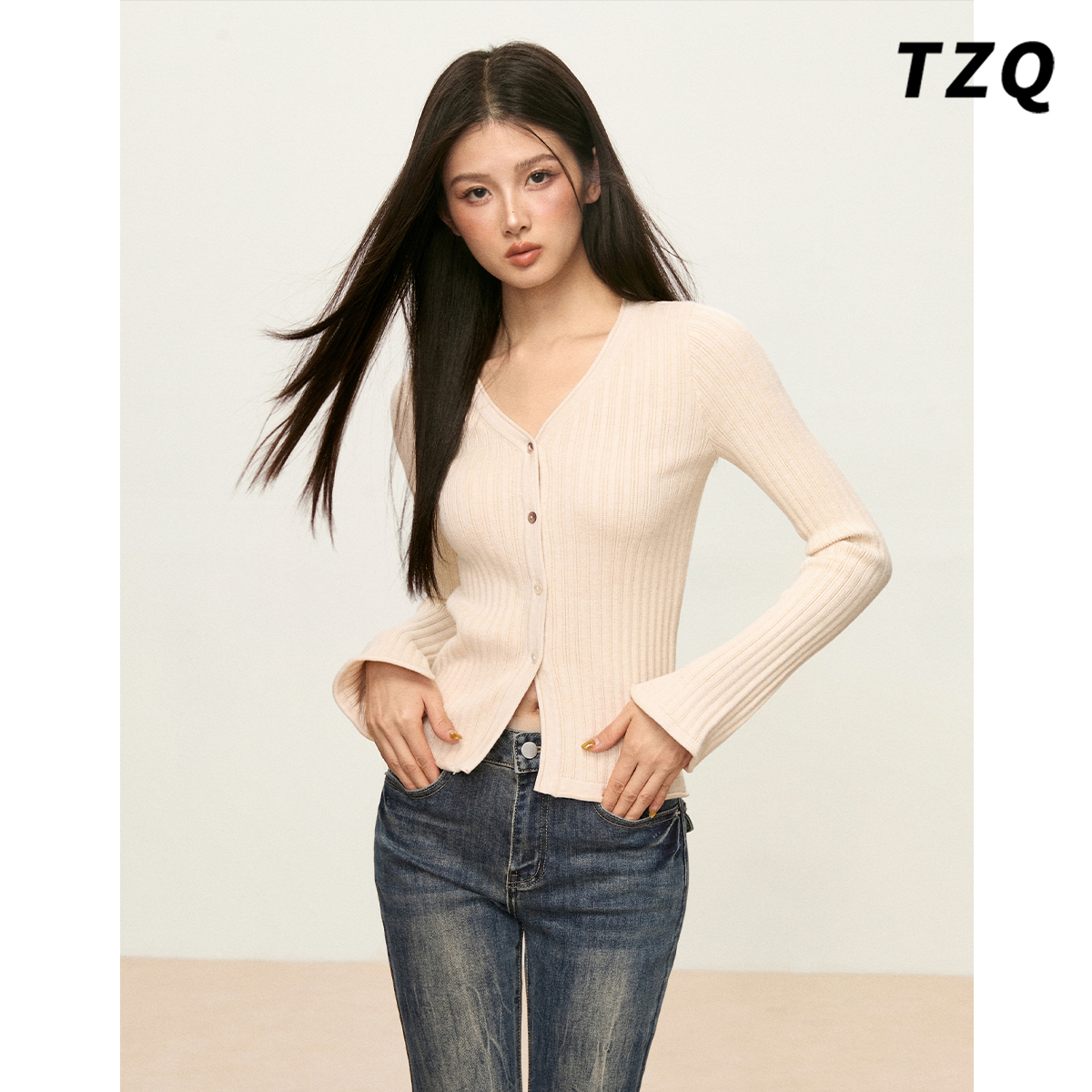 法式浪漫风V领针织开衫