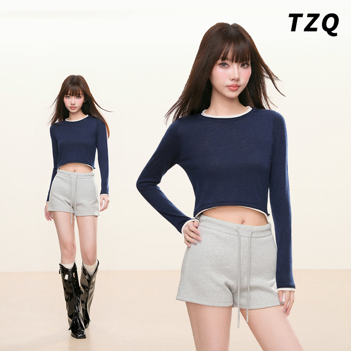 冬季韩版撞色边显瘦打底针织衫女