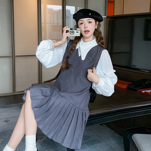 小香风马甲背心连衣裙女春秋2025新款两件套百褶裙小个子减龄流行图片