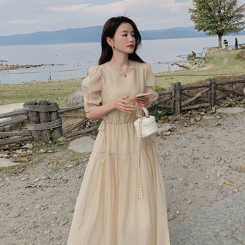 茶歇法式减龄连衣裙女2023夏季新款法式温柔风质感高级感初恋长裙,女装连衣裙,唛多