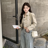 秋季女士翻领一粒扣短款长袖女西装网红春秋轻职风春秋气质短款，女装皮衣，唛多