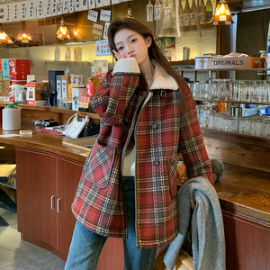 2025冬季新款 羊羔毛内胆毛呢外套 红色 #1134-P185-K278，女装毛呢外套，唛多