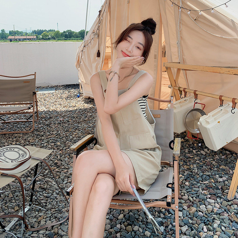 韩版俏皮减龄学院风背带裤女2025夏季新款日系宽松显瘦盐系连体裤,女装休闲裤,唛多