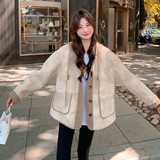 【现货主推】可拆卸针织帽扎染羊羔毛外套2色入#1135-P185-K278，女装皮草，唛多