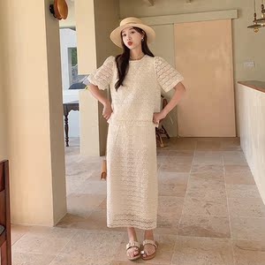 法式复古蕾丝裙子套装女2025夏季新款温柔风气质上衣半身裙两件套