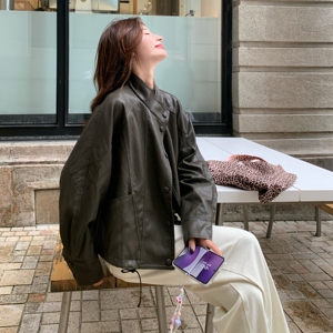 长袖常规秋季复古皮衣宽松春季韩版短款黑色厚款春秋小个子时尚图片