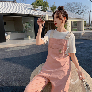 白色炸街设计感背带裤女2025春夏季新款宽松小个子减龄直筒连体裤
