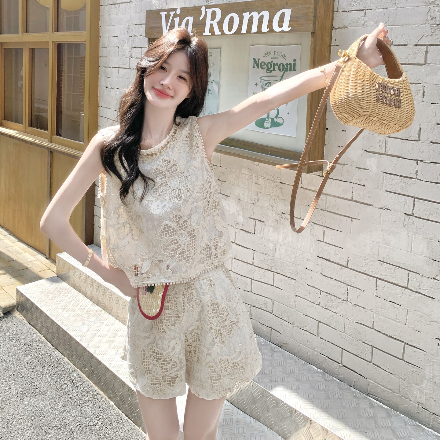 2025夏季新款时尚重工蕾丝套装#25162-P175K258，女装套装/套裙，唛多