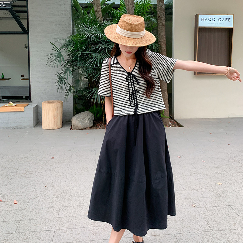 现货，退货率低夏装时尚套装条纹上衣+半身裙#3072-P115-K168,女装套装/套裙,唛多