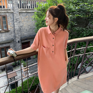 粉色牛仔连衣裙女夏2024新款法式气质小个子衬衫裙港风高级感小众图片