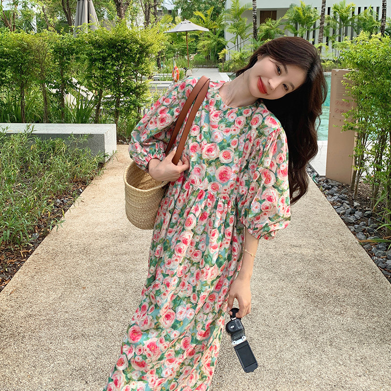 2024春款现货繁花似锦印花长裙度假风#1036-P115-k168,女装连衣裙,唛多