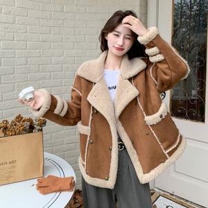 2025冬季新款现货百搭美拉德系咖色皮毛一体外套#25180-P185-K278，女装皮草，唛多