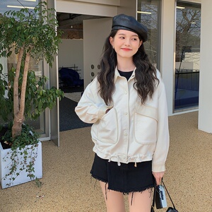 2026年春款现货简约减龄甜美拼接皮子外套女 2色入3012-P115-k168图片
