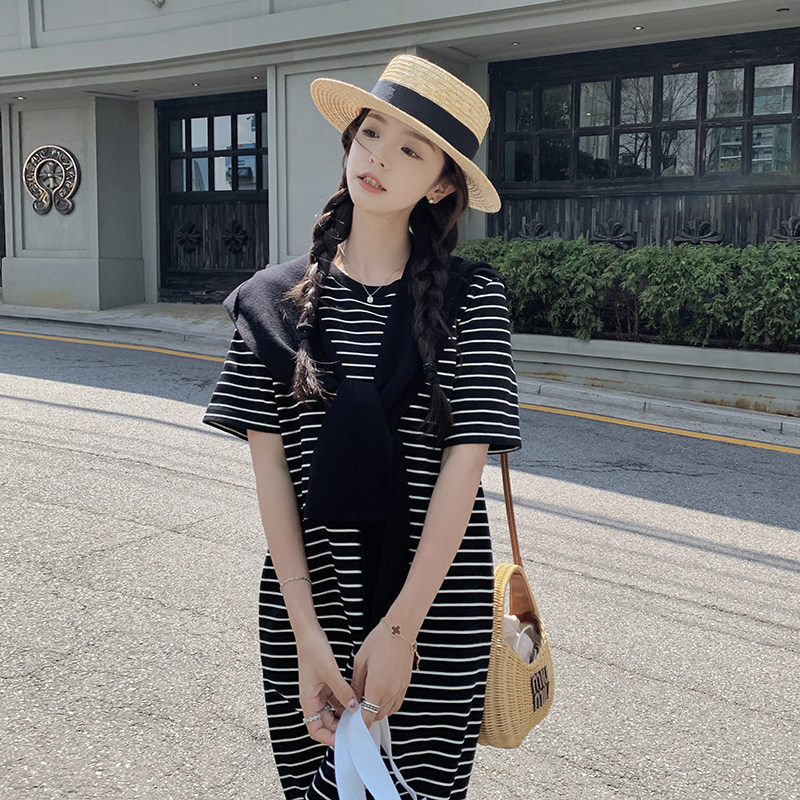 2025夏季新款炒鸡显瘦条纹披肩连衣裙#1038-P125-K188,女装连衣裙,唛多