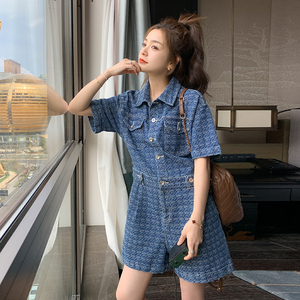 蓝色牛仔连体裤女2023年夏季新款法式小个子别致高级感气质连衣裤图片