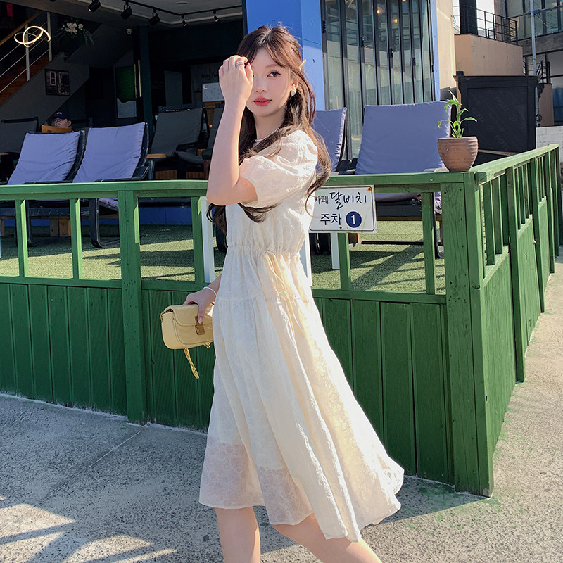 夏季现货纯色暗纹连衣裙2色入#3065-P105-k158，女装连衣裙，唛多