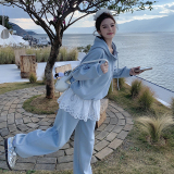 时尚套装小众连帽韩版套头ins薄款春季休闲风百搭，女装运动套装，唛多