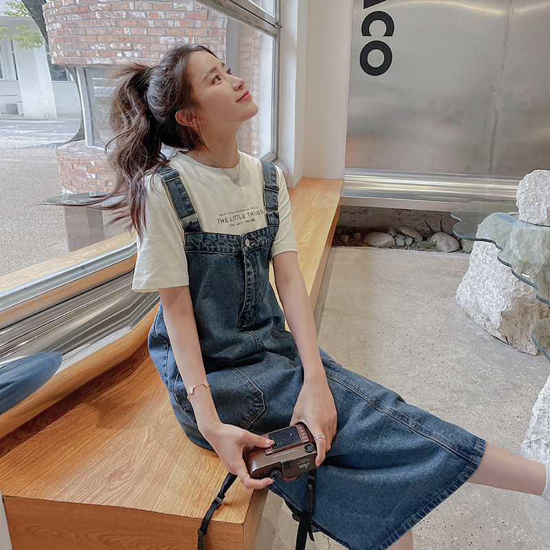 设计感牛仔背带裙女2023春夏新款韩版学院风小个子吊带连衣裙子薄,女装连衣裙,唛多