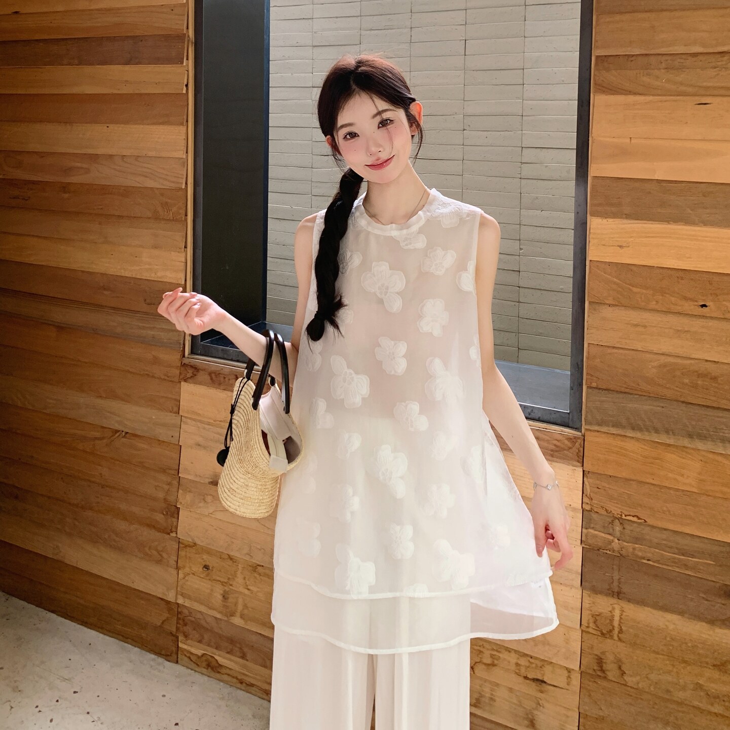 2025夏季新款风套装白色上衣+裤子#25137-p155-k228,女装套装/套裙,唛多