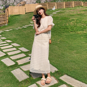 法式复古蕾丝裙子套装女2025夏季新款温柔风气质上衣半身裙两件套图片