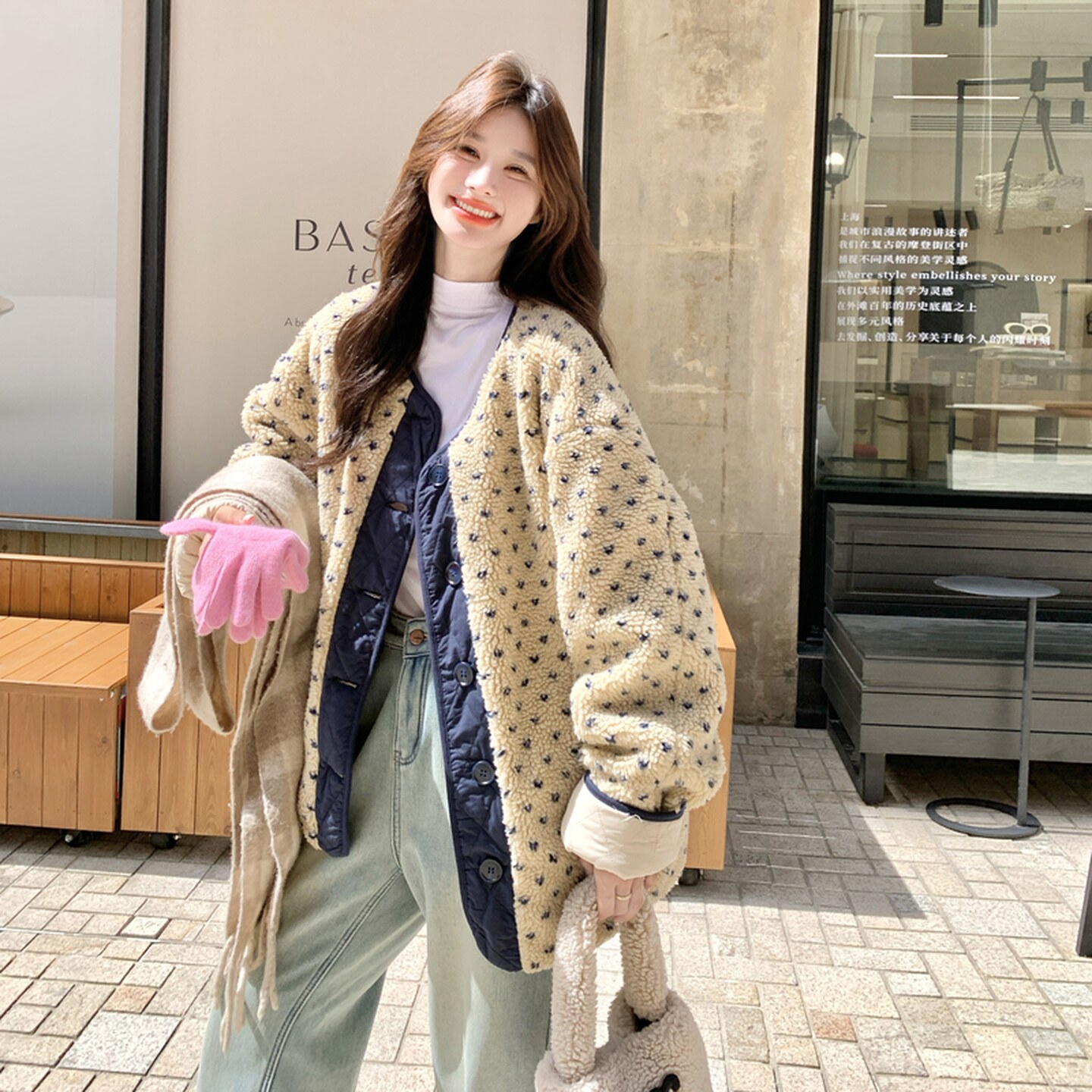 2025冬季新款现货~点点羊羔毛两面穿棉衣#25179-p185-K278,女装皮草,唛多