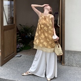 今年流行复古提花无袖背心阔腿裤两件套女2025夏季新款慵懒风气质，商品下架区，唛多