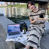 可盐可甜减龄条纹连衣裙女2025夏季新款韩版宽松显瘦休闲T恤裙子，女装连衣裙，唛多
