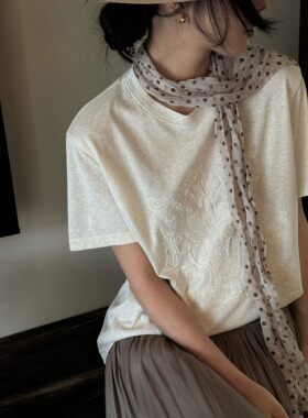 2026春夏新款欧货高品质简约低调订珠图案短袖T恤女