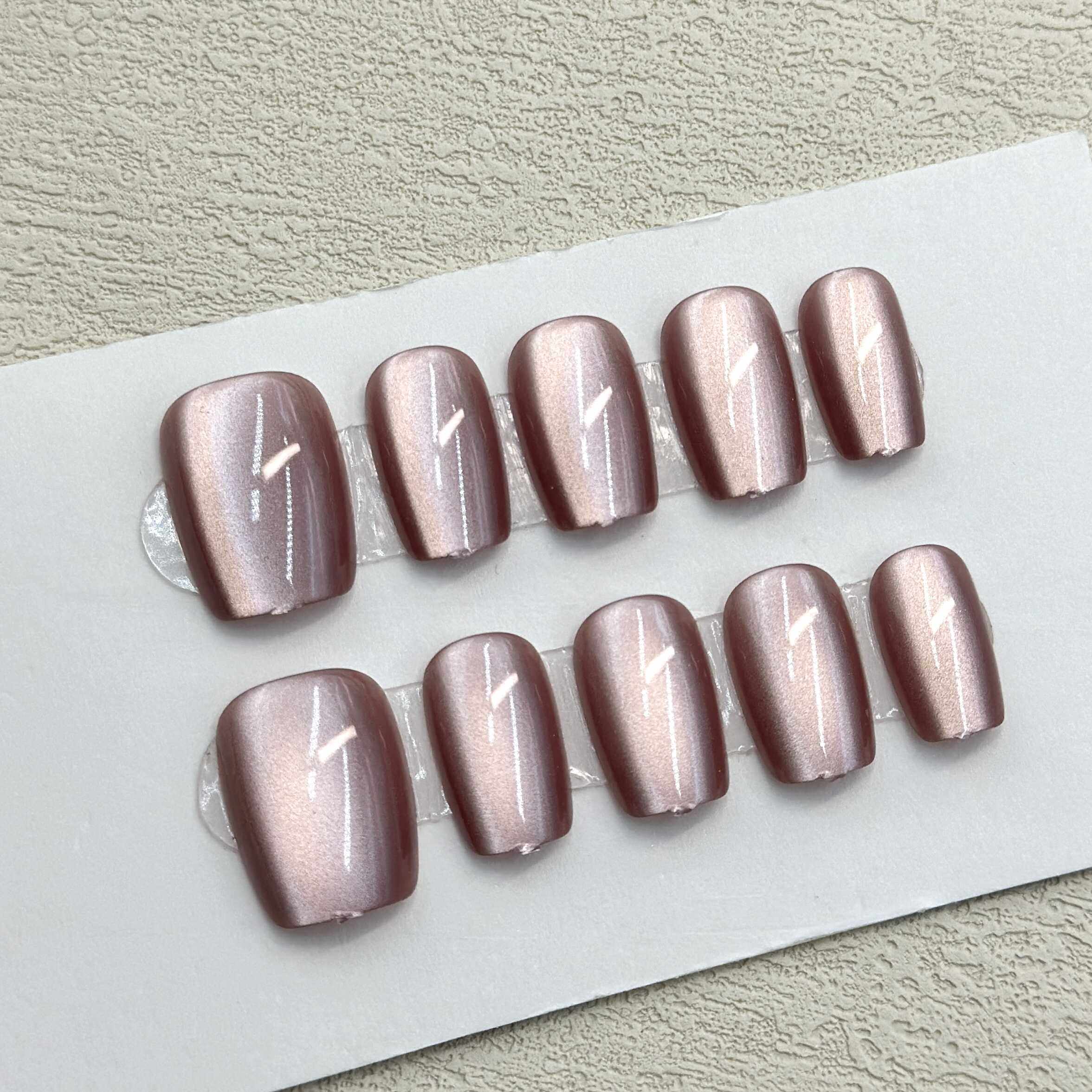 纯手工穿戴甲裸粉冰透粉色玻璃珠纯色猫眼法式指尖魔镜短款美甲片,彩妆/香水/美妆工具,穿戴甲/甲片,淘宝优惠券,粉丝福利购,淘宝优惠卷