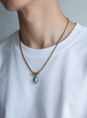 男生绿松石吊坠项链藏式复古