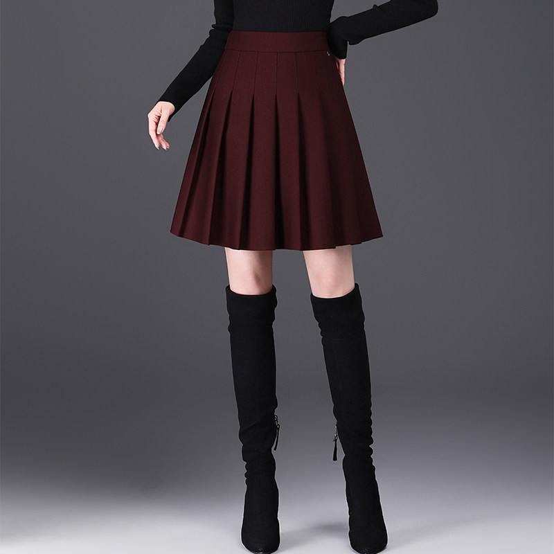 百褶裙女半身裙秋冬新款高腰显瘦a字伞裙红色时尚小个子蓬蓬短裙