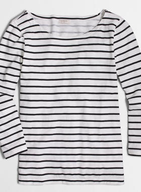现货清仓  美国J.CREW/JCREW女士七分袖 纯棉舒适透气 条纹船领T