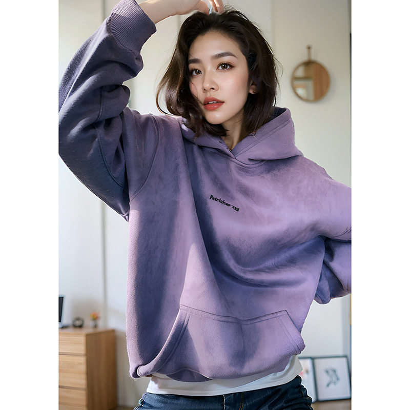 今年流行的紫色卫衣女春秋2025新款韩系小个子慵懒风宽松连帽卫衣