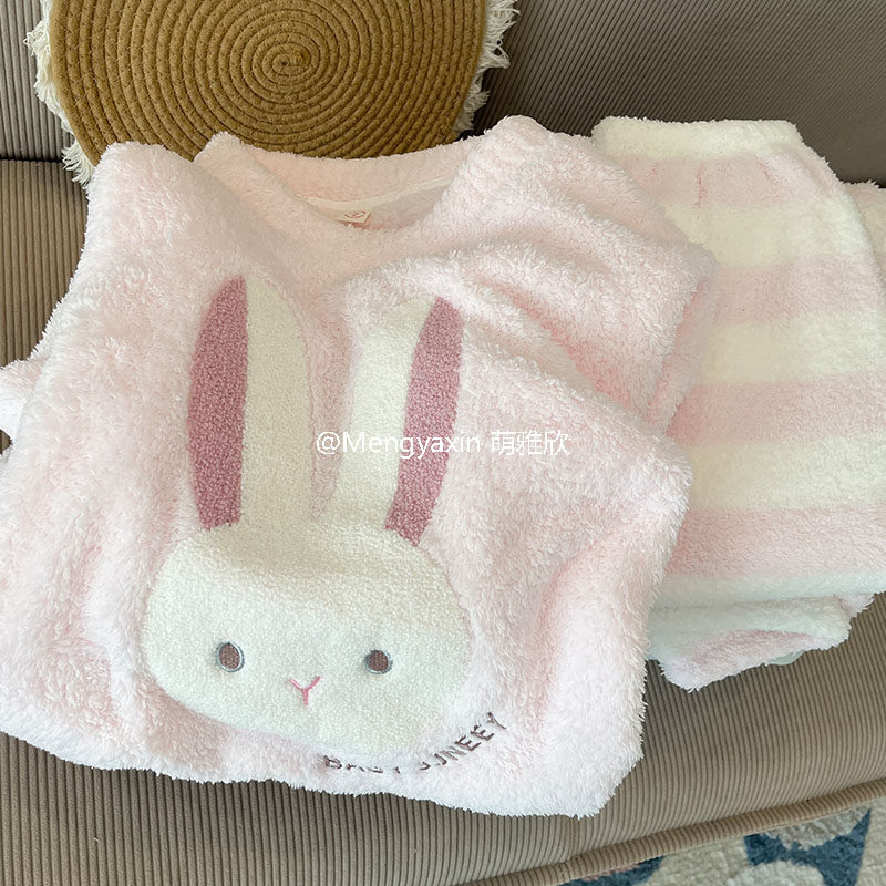 粉兔子睡衣女款春秋冬季珊瑚绒加厚长袖两件套可爱套头圆领家居服,女士内衣/男士内衣/家居服,睡衣/家居服套装,淘宝优惠券,粉丝福利购,淘宝优惠卷