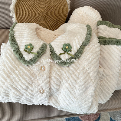 纯色女三层夹棉甜美睡衣开衫