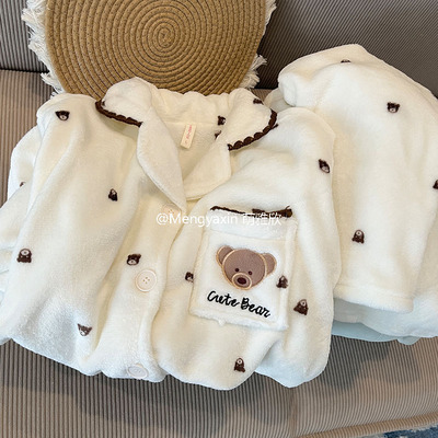 小熊女珊瑚绒卡通睡衣开衫