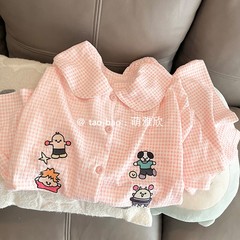 粉色格子睡衣女夏季2024新款纯棉短袖短裤套装学生可爱卡通家居服