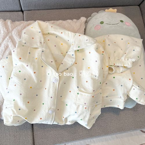 波点女云朵棉带胸垫睡衣开衫
