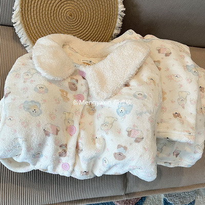 小狗女珊瑚绒卡通睡衣开衫