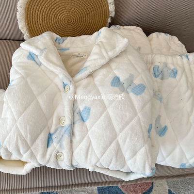 小象女三层夹棉卡通睡衣开衫