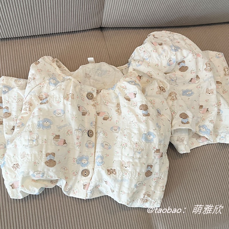 小狗女云朵棉带胸垫睡衣开衫