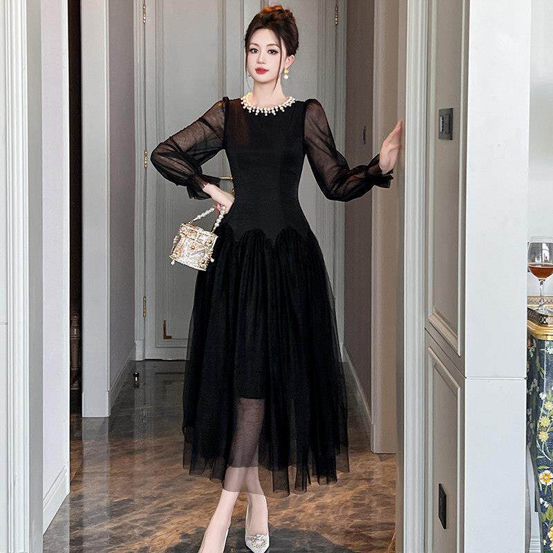 重要场合气质连衣裙女圆领轻奢气质宴会晚礼服黑色高级感生日裙子