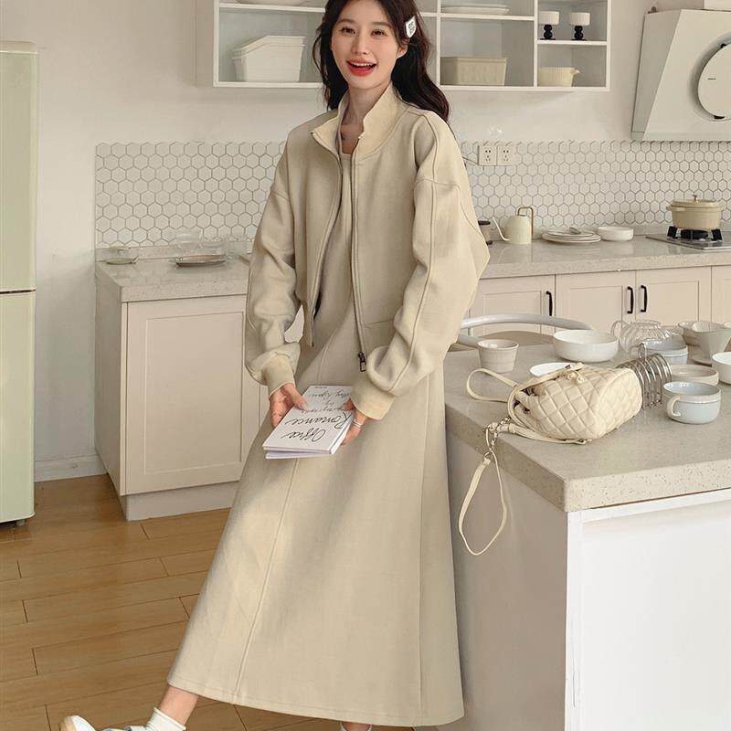 早秋穿搭一整套卫衣套装女秋季2026新款休闲减龄背心连衣裙两件套