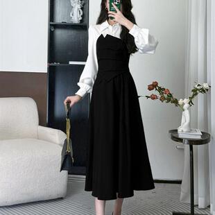 长裙 连衣裙女气质简单大方高级感撞色假两件法式 拉夏贝尔秋季 长袖