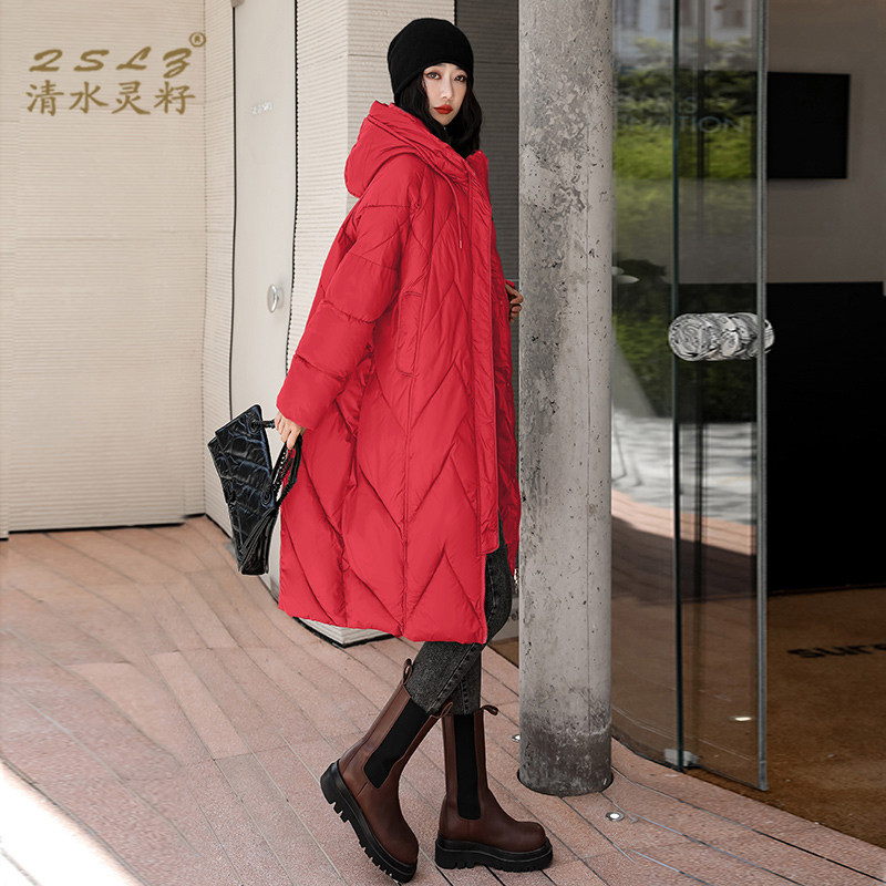 宽松长款连帽棉服棉衣大衣外套女