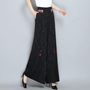 裙裤 民族风刺绣阔腿裤 新中式 百搭黑色长裤 2026夏季 休闲直筒裤 新款