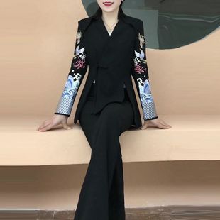 西服国风修身 新中式 气质盘扣刺绣西装 长裤 女 2025秋季 两件套装 新款
