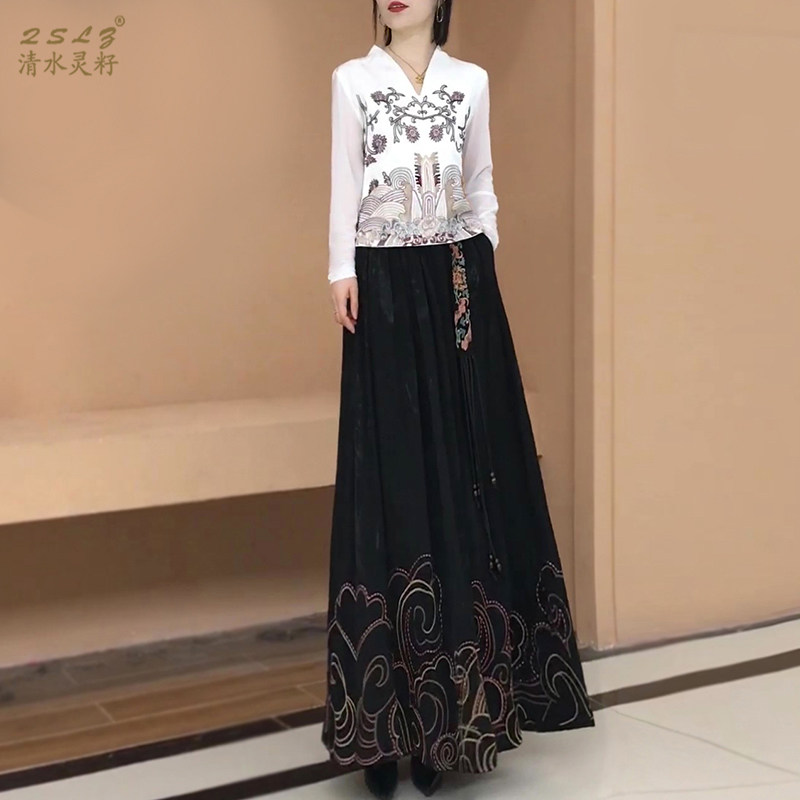 夏季新中式纱袖衬衫马面裙套装女