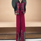 新款 两件套装 民族风刺绣马甲上衣新中式 长裤 女 马夹阔腿裤 2026春季