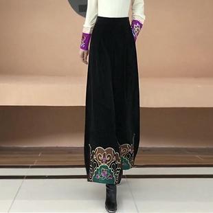 灯笼裤 民族风刺绣雪尼尔条绒阔腿裤 女 祥云绣花花苞裤 2025秋冬新款